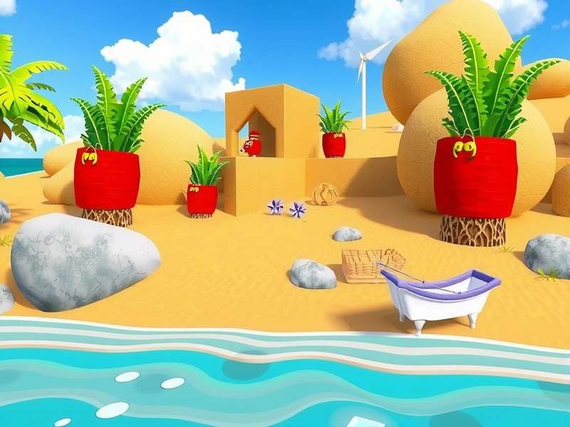 Sandy Shores Sanctuary game screenshot showing beach and sanctuary